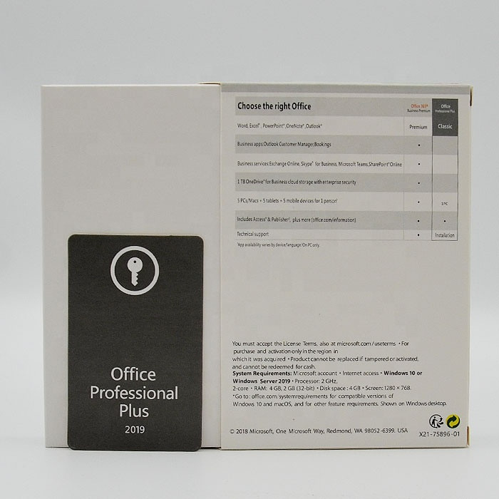 Genuine Microsoft Office 2019 Professional Plus 64 Bits DVD Retail Box 64 KeyCard